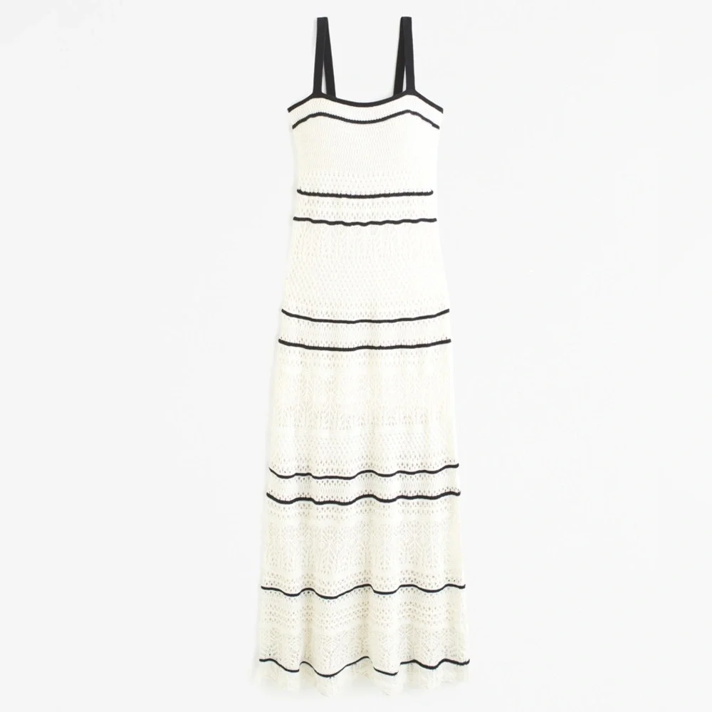 Abercrombie & Fitch Cream Maxi Dress with Black Trim
